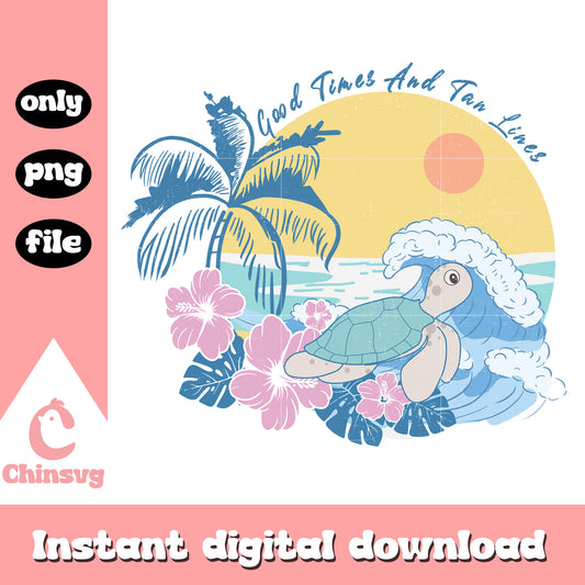 Retro good times and tan lines png, sea turtle​ png, summer vibes​ png
