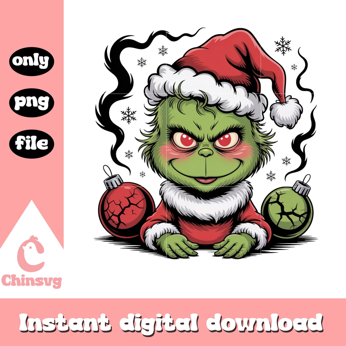 Retro grinch dark christmas balls png, merry christmas clipart png
