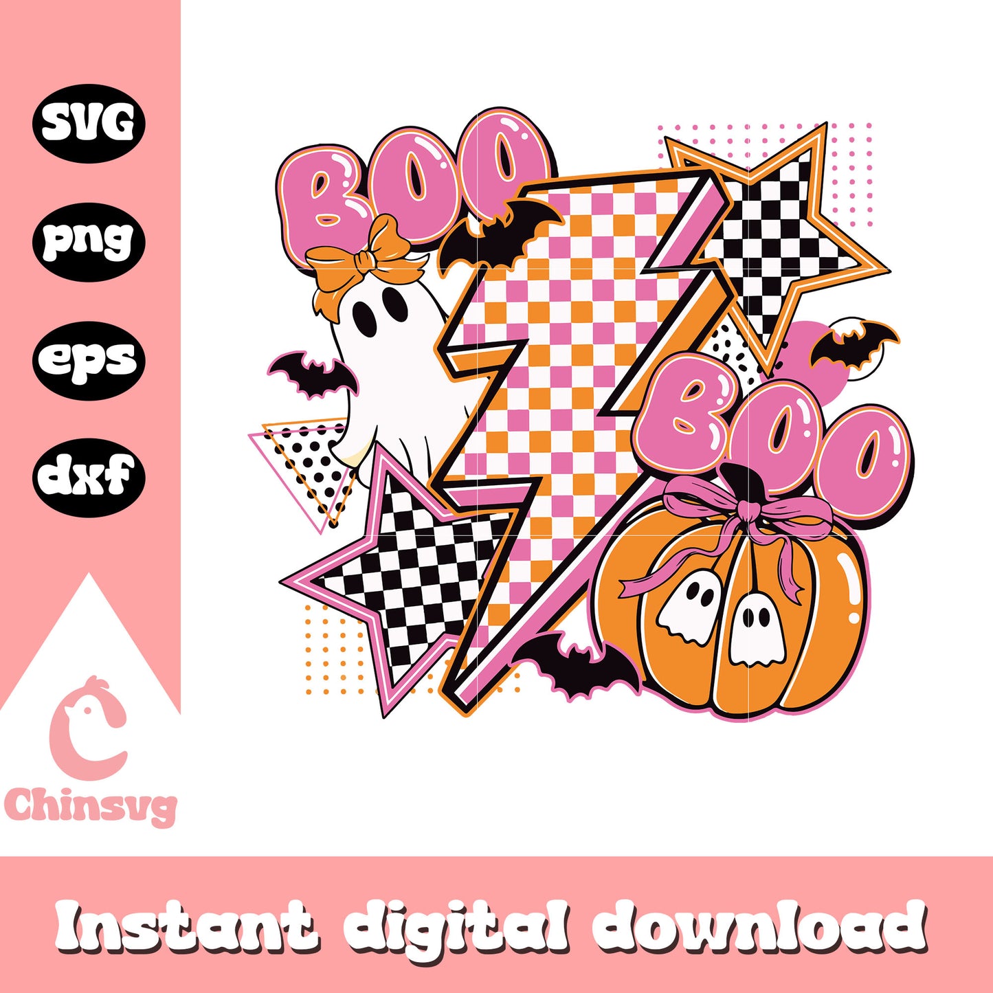 Retro halloween ghost boo pumpkin svg, pink ghost svg, halloween svg