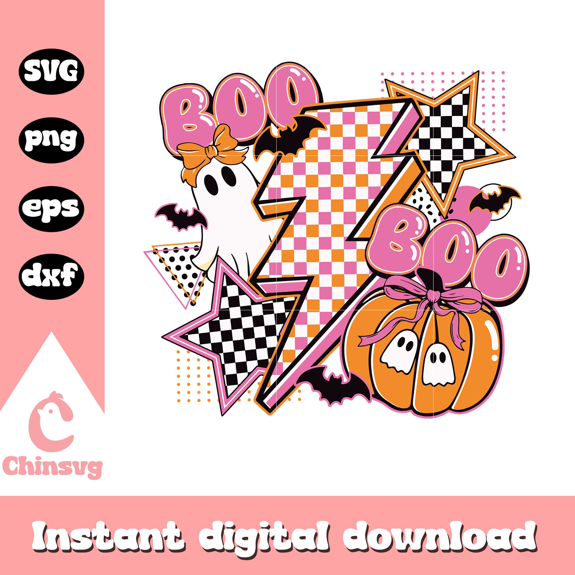 Retro halloween ghost boo pumpkin svg, pink ghost svg, halloween svg