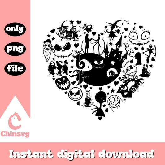 Retro heart nightmare before christmas png, halloween movie png