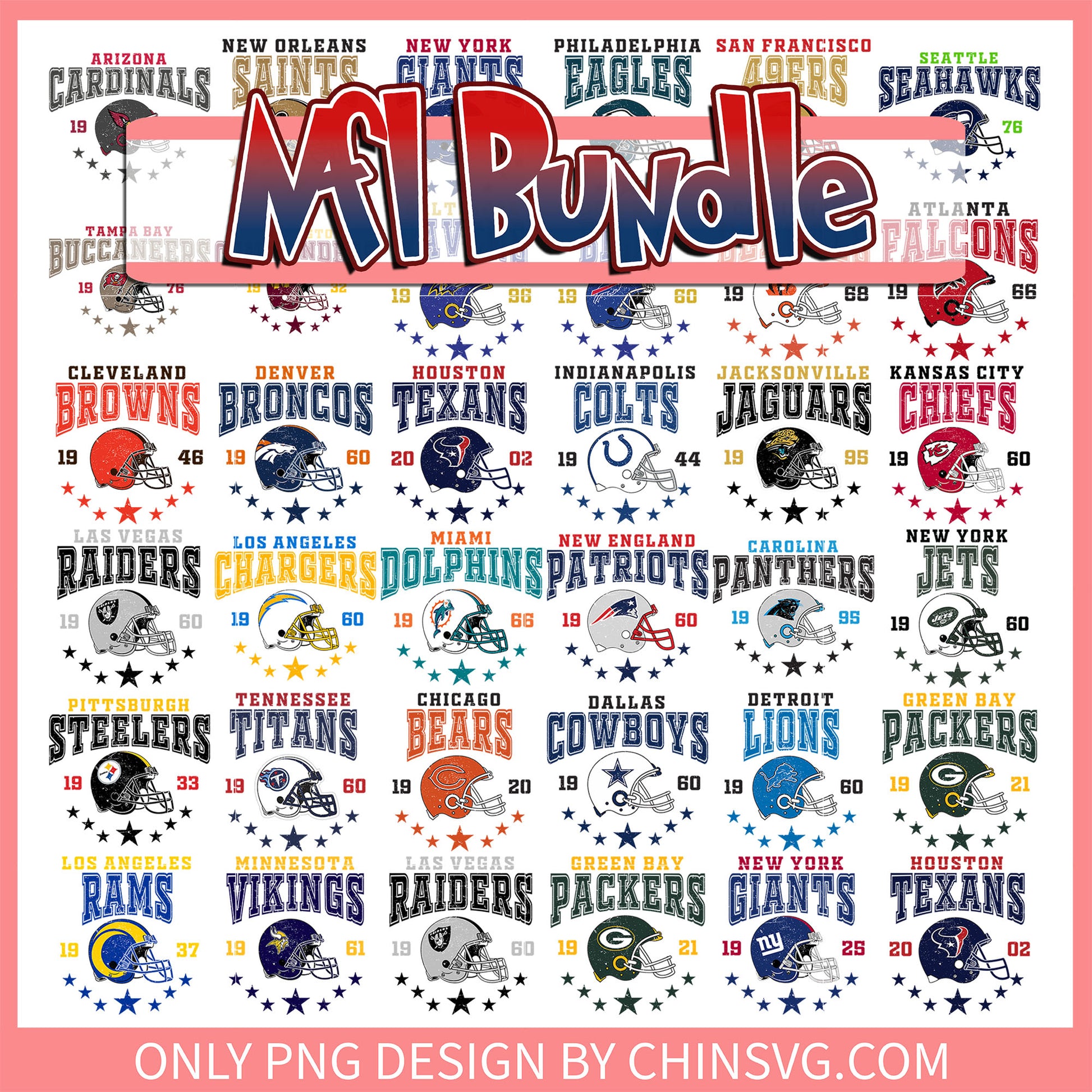 Retro helmet logo nfl bundle png, 32 nfl teams​ png, football nfl png