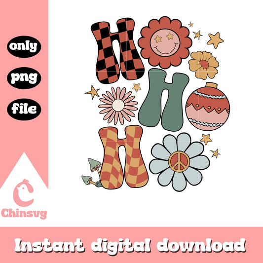 Retro ho ho ho christmas flower png, merry christmas png