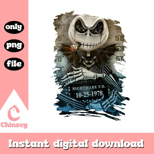 Retro jack skellington nightmare mugshot png, nightmare mugshot png