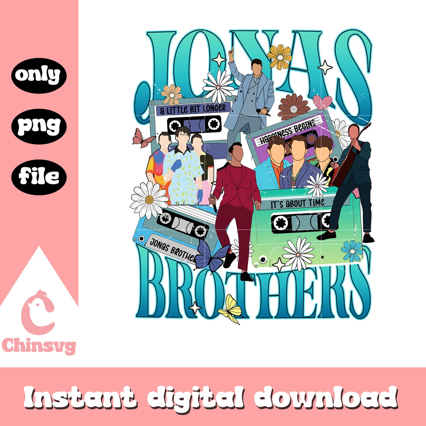 Retro jonas brothers flower design png, jonas brothers merch​ png