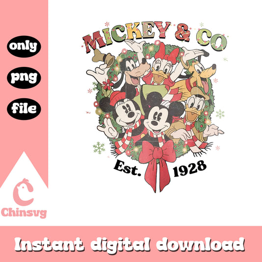 Retro mickey and co est 1928 friends png, mickey and friends christmas png