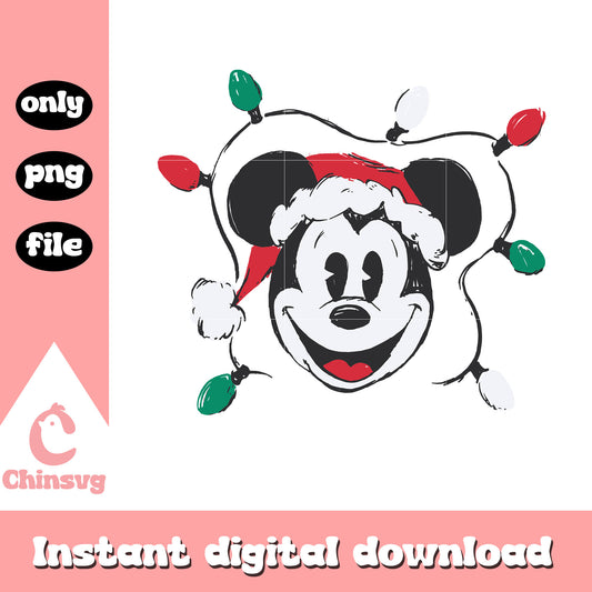 Retro mickey face christmas lights png, mickey christmas png