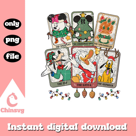 Retro mickey friends tarot card christmas png, mickey friends png