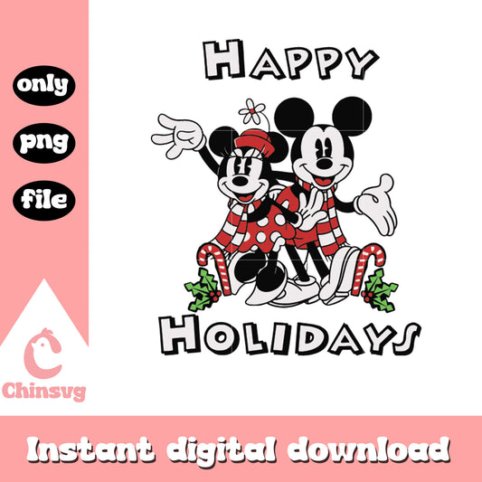 Retro mickey minnie happy holidays png, mickey minnie christmas​ png