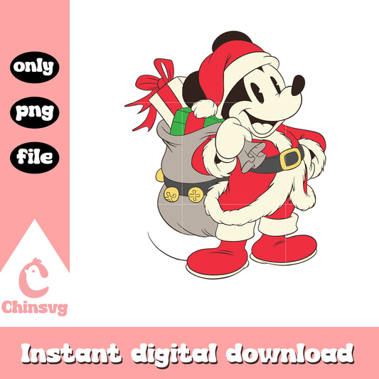 Retro mickey mouse santa christmas png, mickey mouse santa png