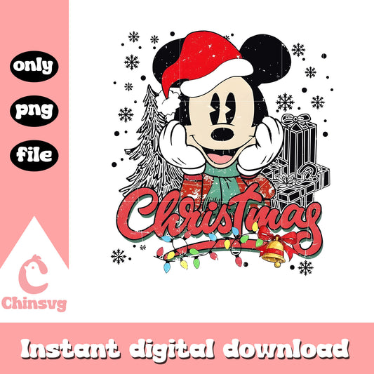 Retro mickey santa hat christmas design png, mickey christmas png