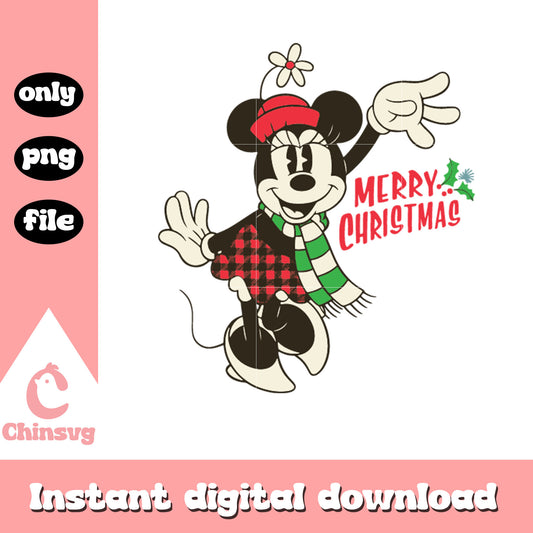 Retro minnie mosue merry christmas design png, minnie christmas png