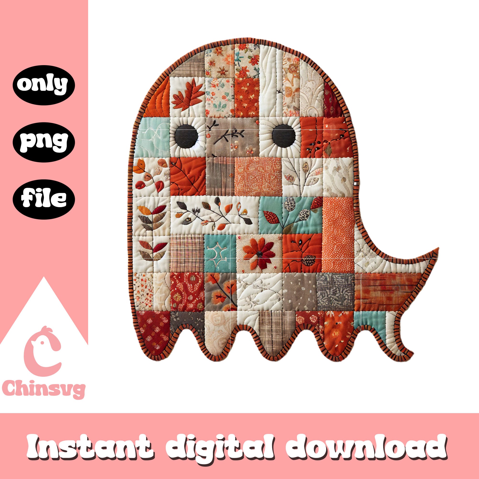 Patchwork Ghost Pattern Retro patchwork ghost design png, spooky ghost png – Chinsvg