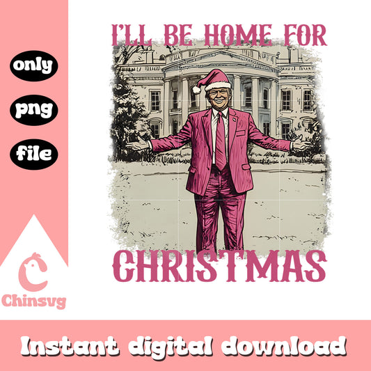 Retro pink trump i'll be home for christmas lights png, trump santa png