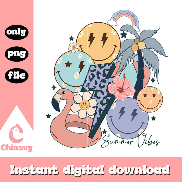 Retro smiley face summer vibes design png, summer vibe png – Chinsvg