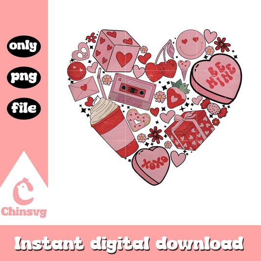 Retro valentines day heart doodle png, doodle png, valentine png