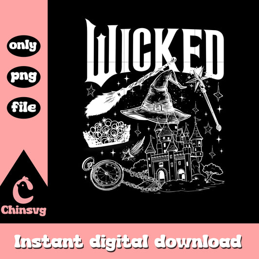 Retro wicked movie outline design png, wicked the movie png