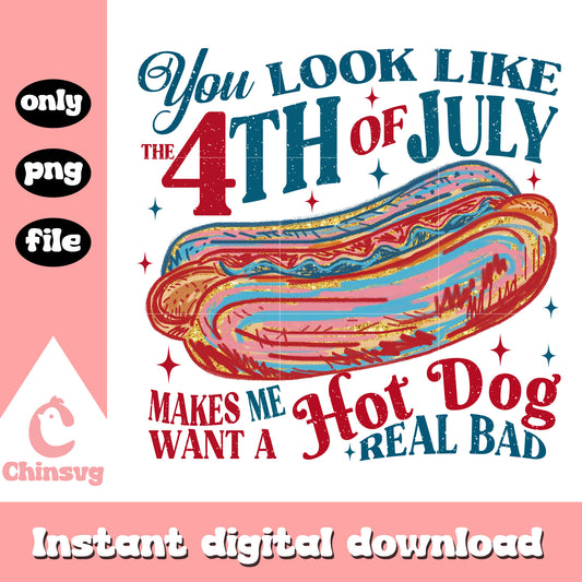 Retro you look like 4th of july png, retro hot dog png