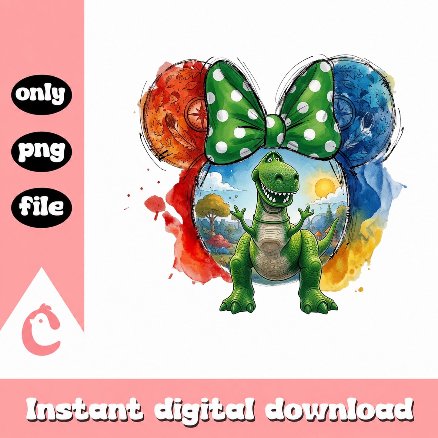 Rex Toy Story Mickey Ears Watercolor PNG, Disney PNG, Toy Story PNG