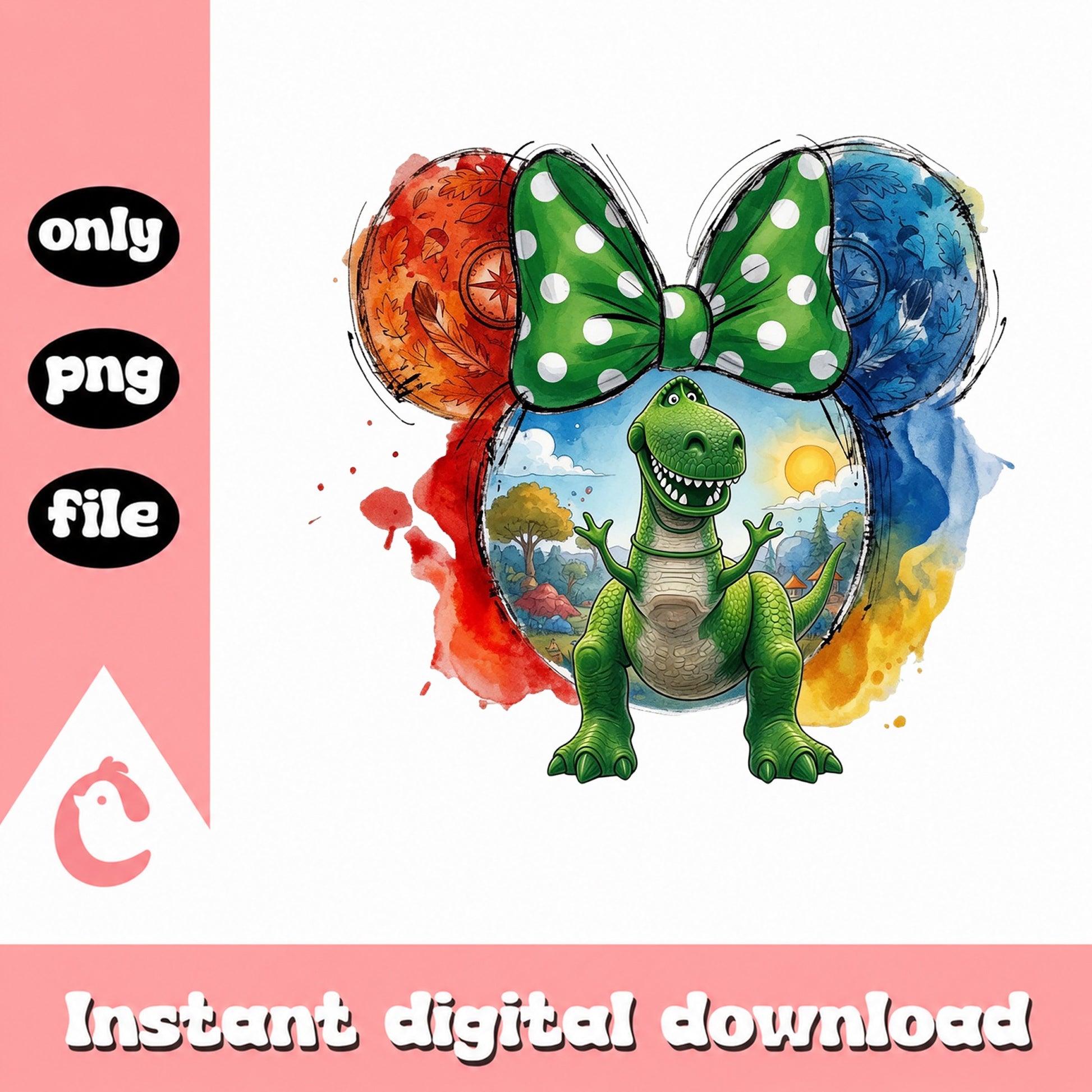 Rex Toy Story Mickey Ears Watercolor PNG, Disney PNG, Toy Story PNG