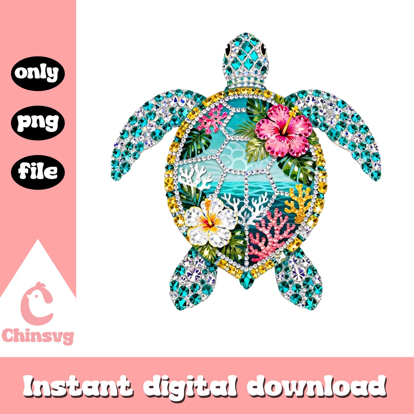 Rhinestone summer tropical hibiscus ocean png