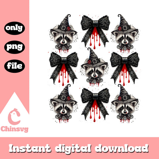 Ribbon raccoon coquette design png, halloween raccoon png