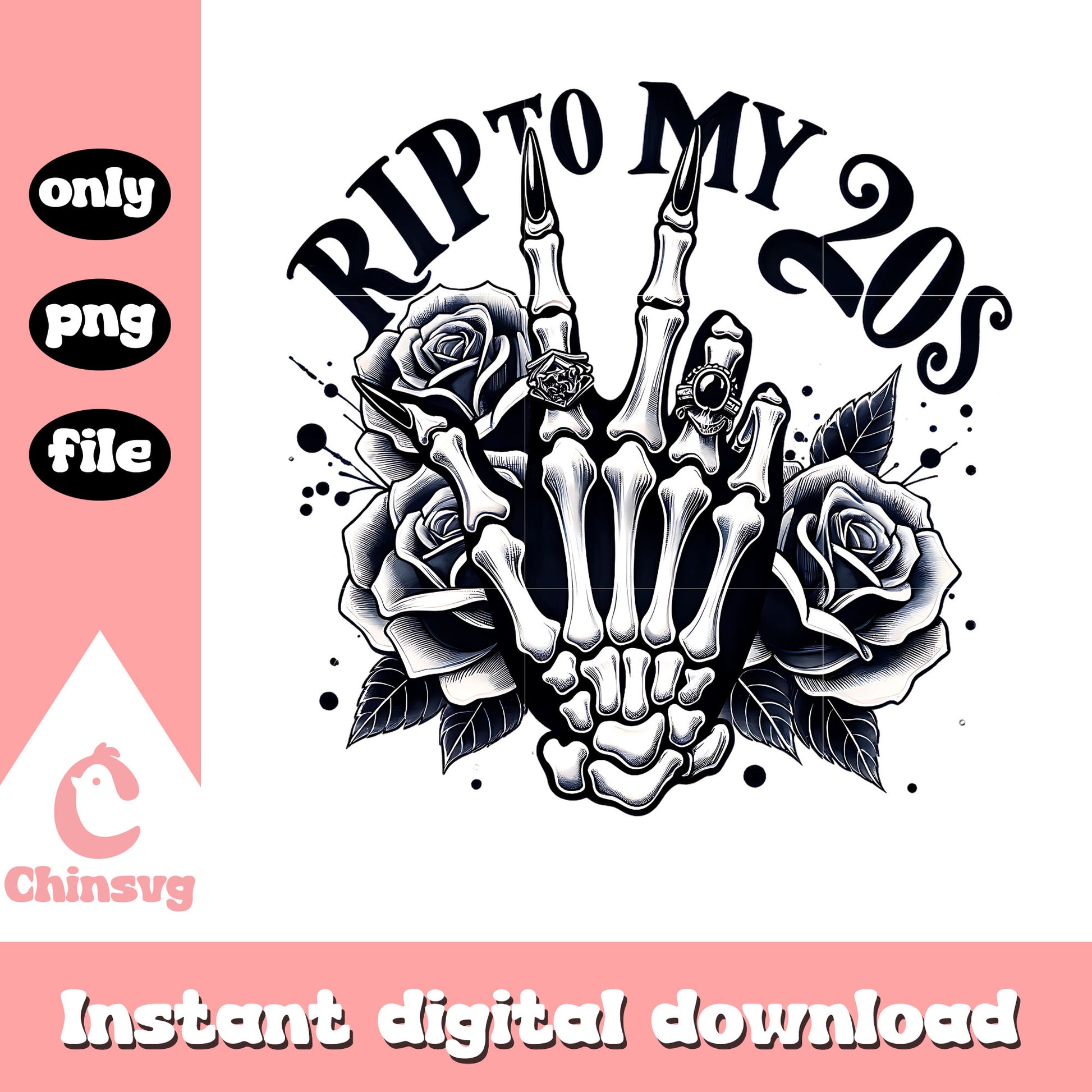 Rip to my 20s skeleton hand png, vintage floral png