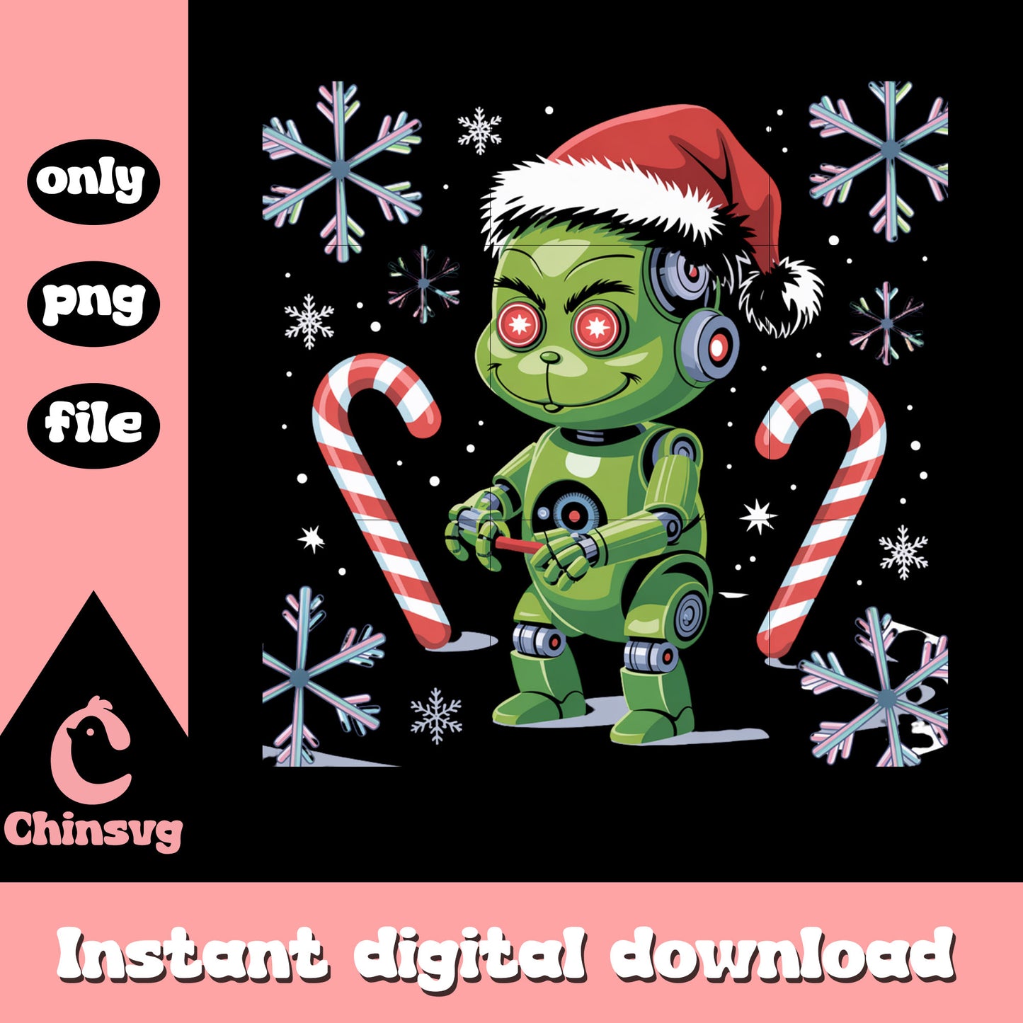 Robot grinch snowflake candy cane xmas png, grinch image png