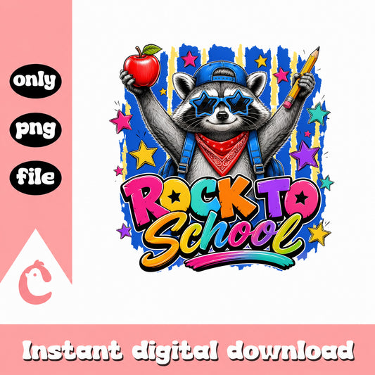 Rock To School Raccoon PNG, Back To School PNG, Cute Raccoon PNG