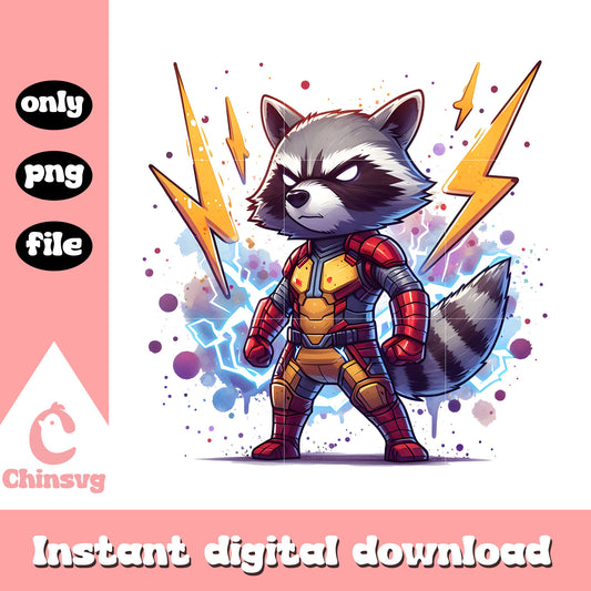 Rocket raccoon thunder posing splatter effect png, rocket raccoon png