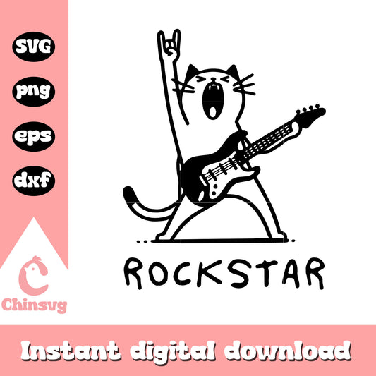 Rockstar cat black design svg, rock star svg, funny cat svg