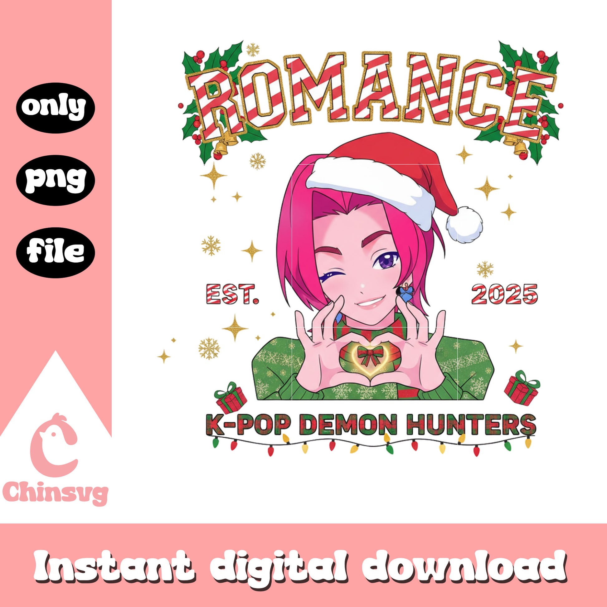Romance kpop demon hunters christmas png, christmas day png
