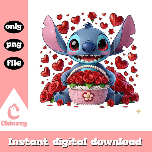 Rose love stitch character png, stitch valentine​​​​​ png