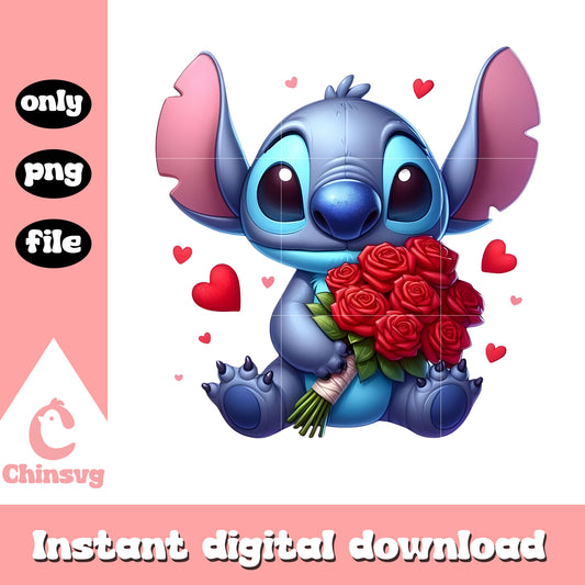 Rose stitch love valentine png, stitch valentines day​ png