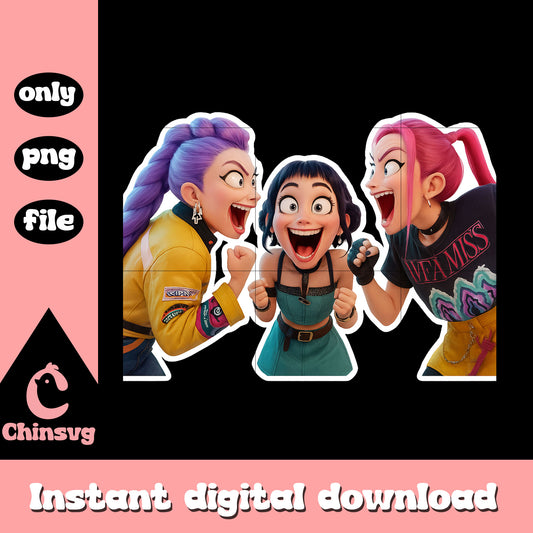 Rumi and friends laugh design png, rumi png, zoey png, mira png