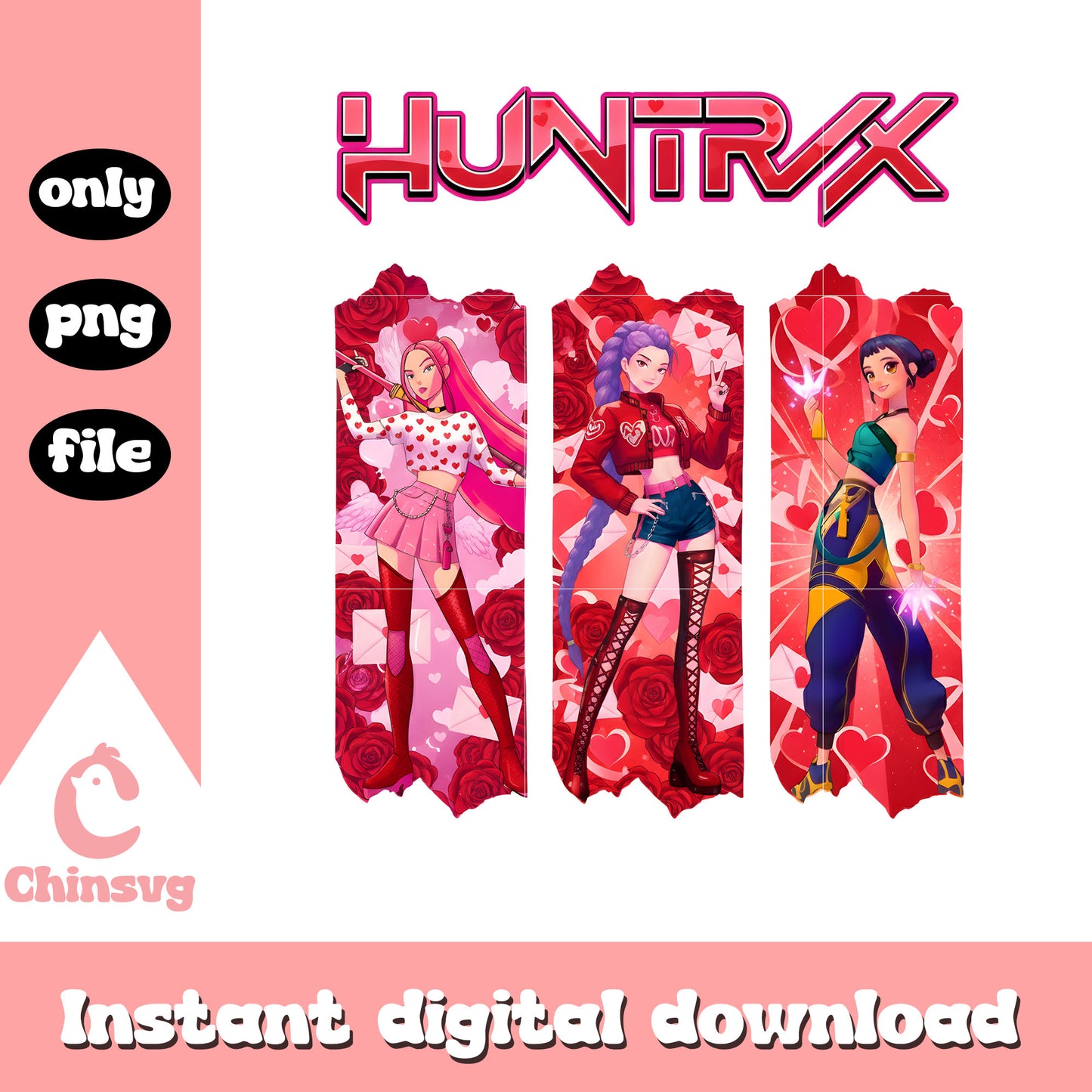 Rumi and friends valentine png, kpop valentines cards​ png