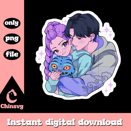 Rumi and jinu kpop couple sticker png, kpop demon hunter png