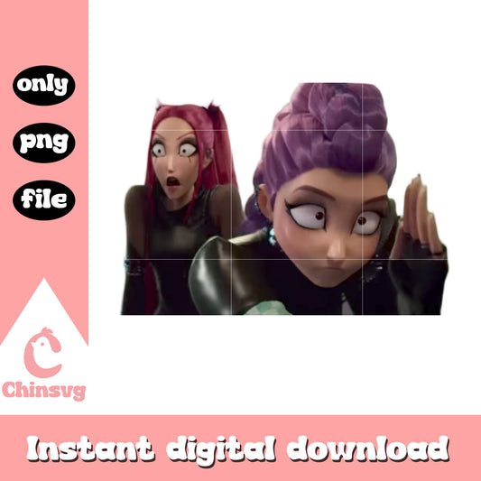 Rumi and mira funny design png, huntrix kpop band png