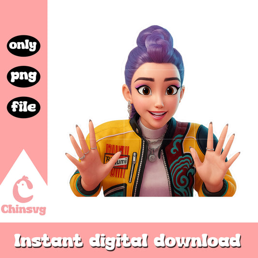 Rumi character kpop hunters design png, kpop demon hunters png