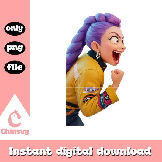 Rumi characters happy design png, rumi huntrix png, demon hunters movie png