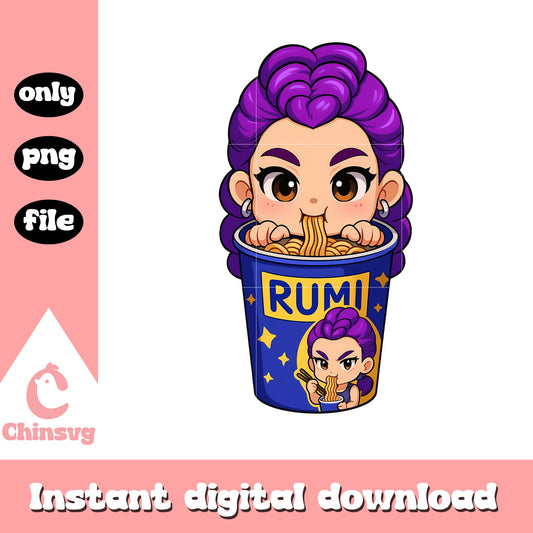 Rumi eating noodles cute design png, rumi huntrix png, huntrix movie png