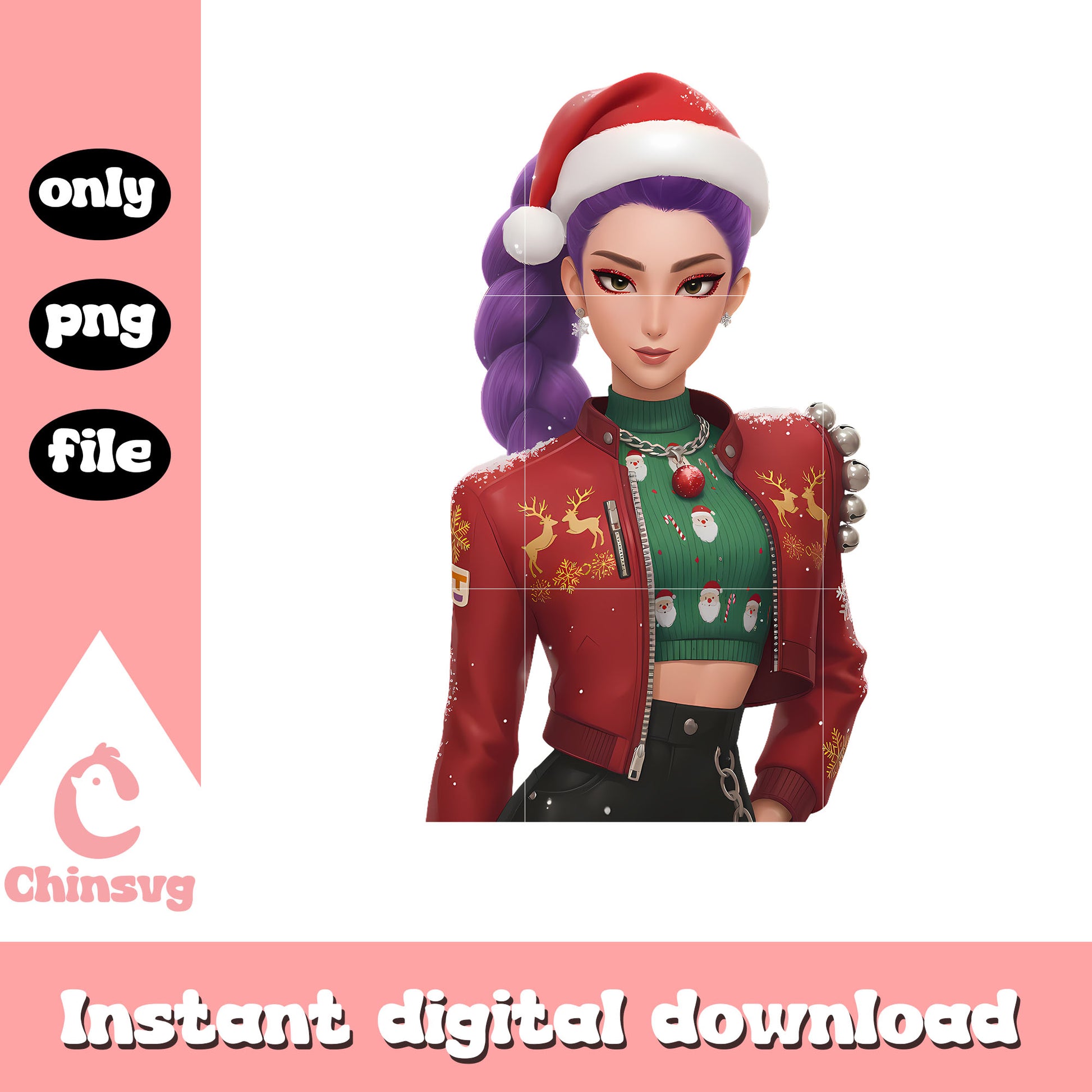 Rumi huntrix christmas outfit design png, rumi characters png