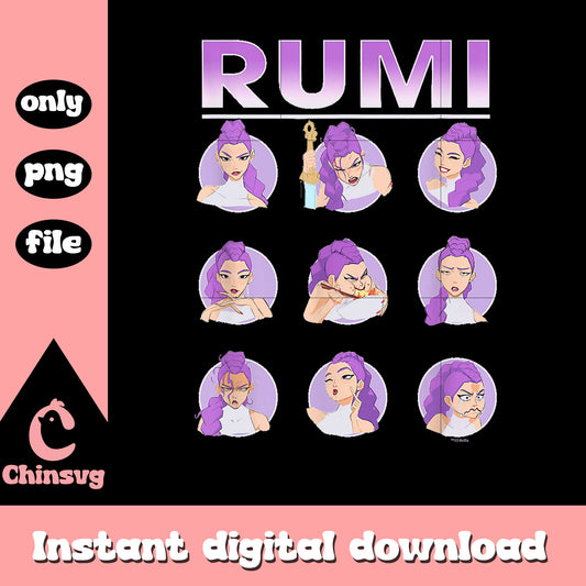 Rumi huntrix emotions design png, rumi kpop demon hunters png