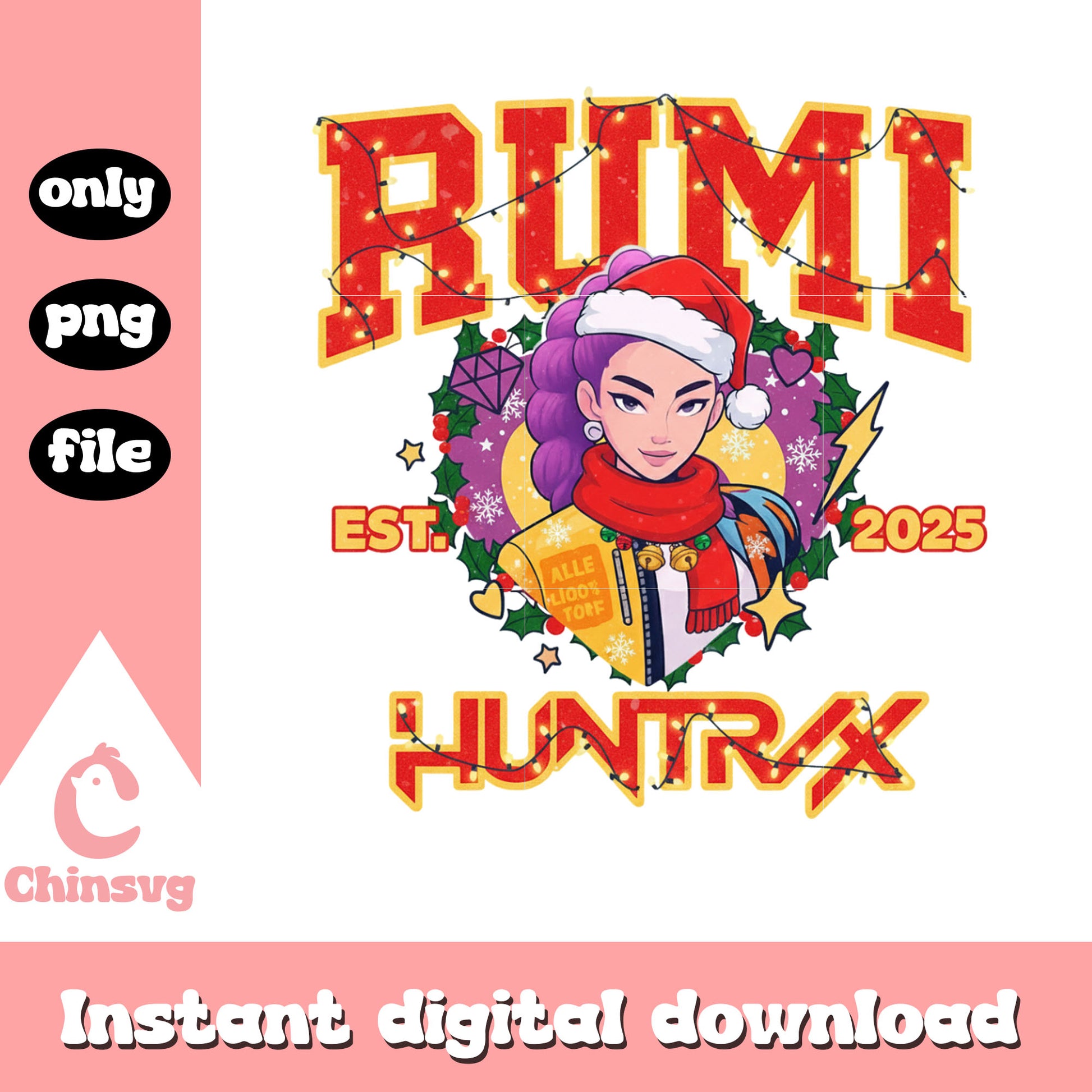 Rumi huntrix est 2025 christmas png, rumi kpop demon hunters png