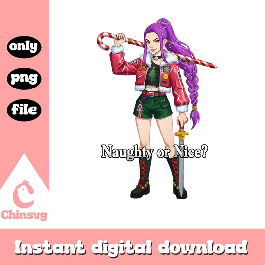 Rumi huntrix naughty or nice design png, candy cane png