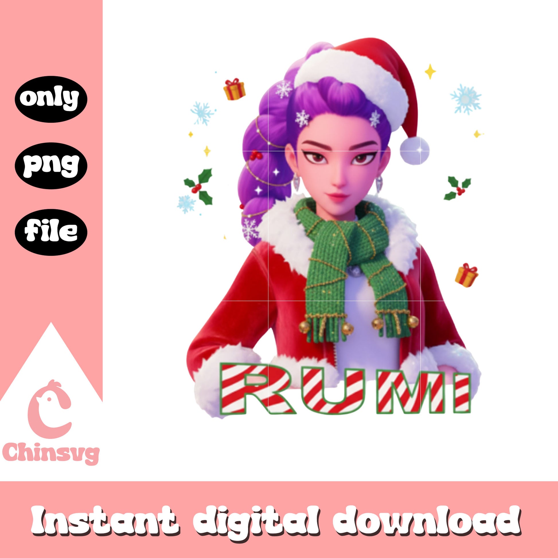 Rumi huntrix santa claus outfits png, rumi kpop demon hunters png