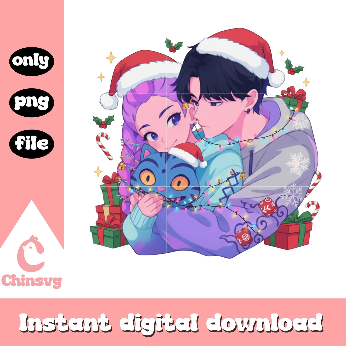 Rumi jinu derpy tiger hugging happy christmas png, christmas png