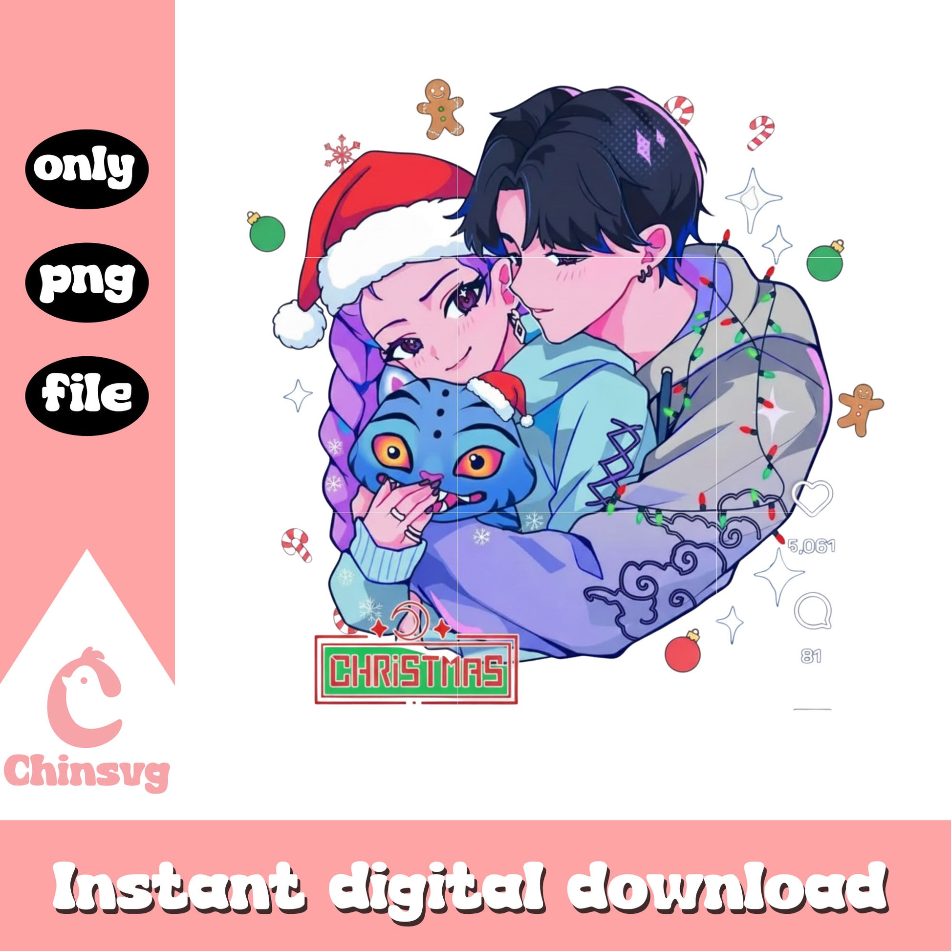 Rumi jinu derpy tiger kpop christmas png, rumi and jinu png