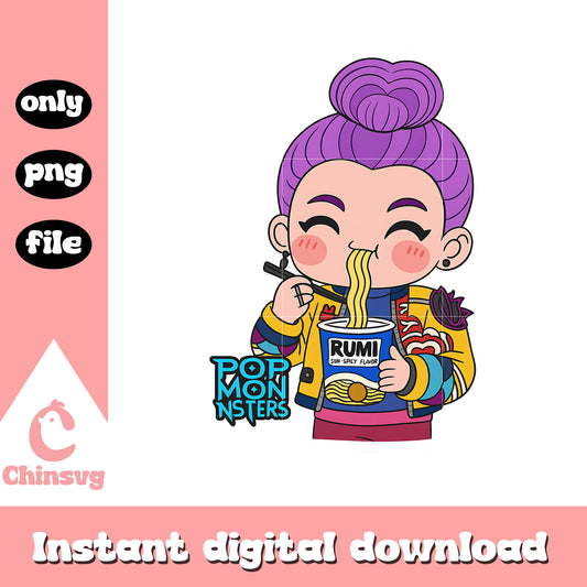 Rumi kpop eating noodles design png, rumi kpop demon hunters png