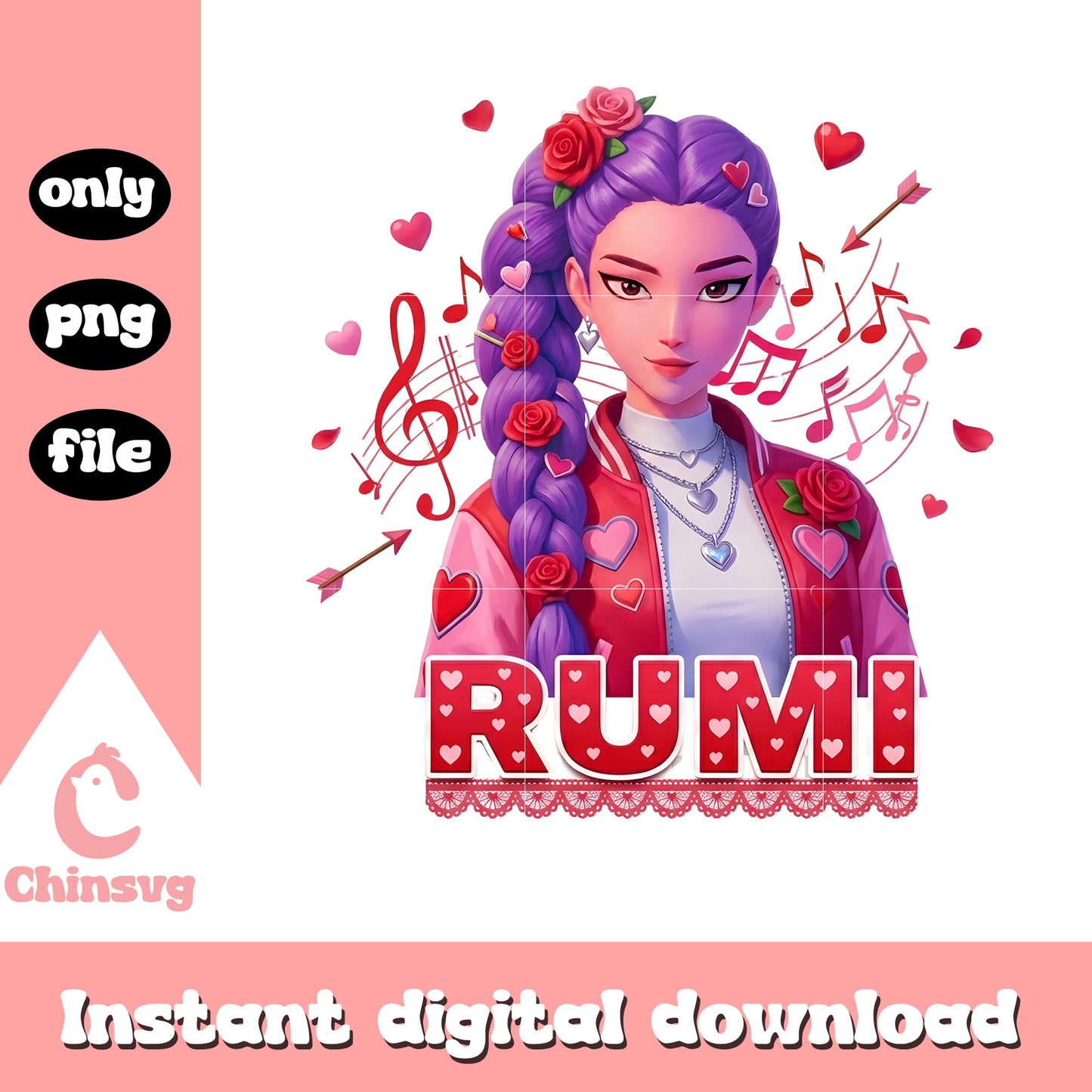 Rumi music rose valentine png, kpop valentines cards​ png